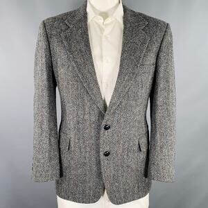 WINSTON HILL Size 46 Grey Black Herringbone Wool Notch Lapel Sport Coat